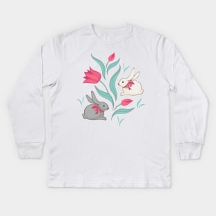 Bunny floral pattern Kids Long Sleeve T-Shirt